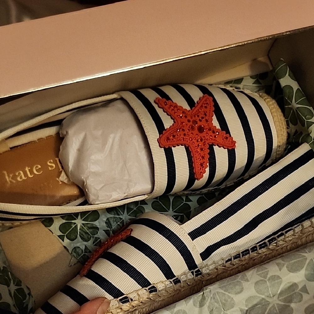 Kate Spade Navy and White Espadrilles with Red Starfish